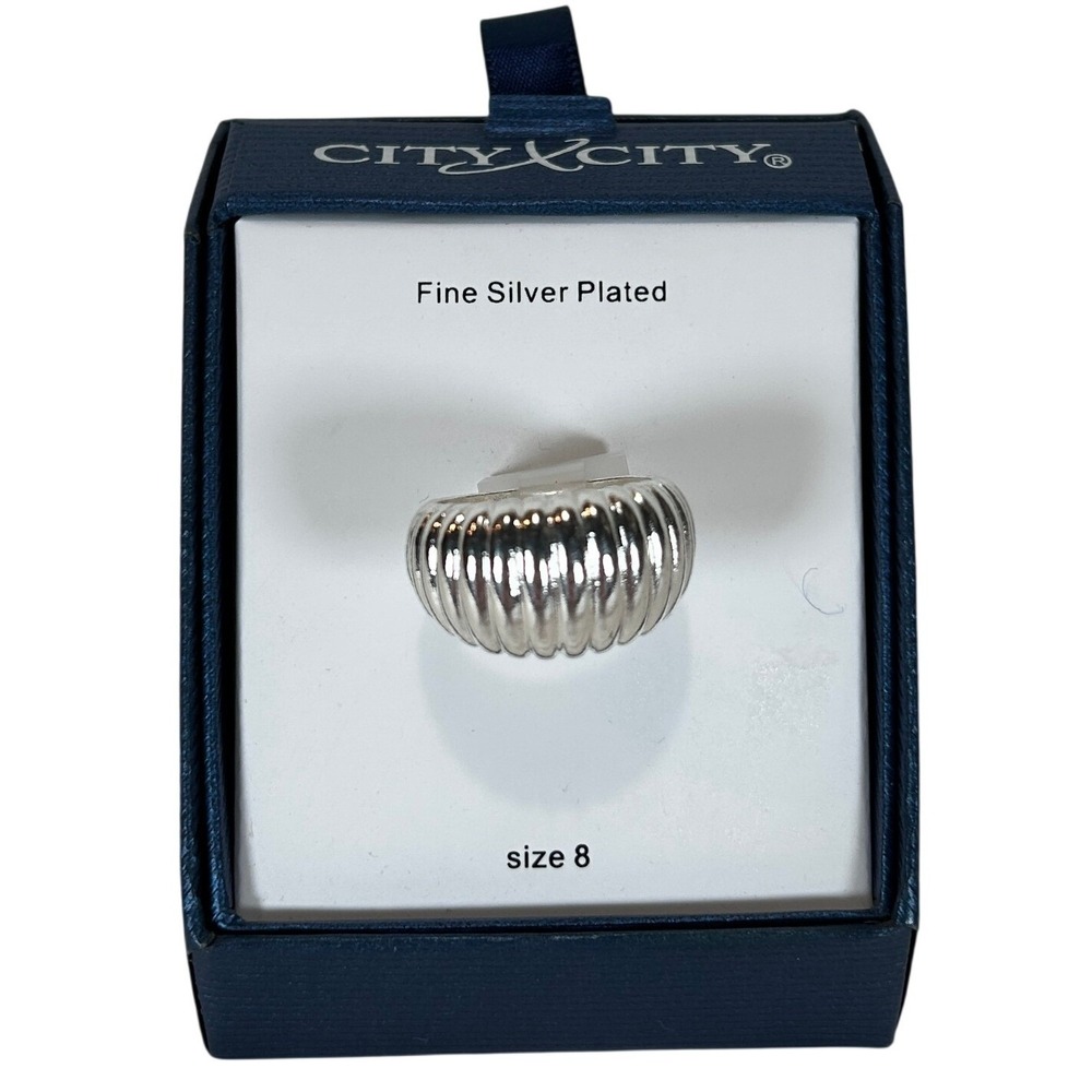 City by City Ribbed Dome Ring Fine Silver Plated Size 8 Statement Band